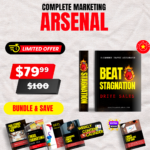 Complete Marketing Arsenal e-commerce bundle from Digital Hustle Pro featuring all-in-one guides, planners, checklists, and limited time offer.
