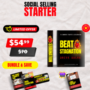 Digital Hustle Pro Social Selling Starter bundle with weekly content calendar, email swipe file, case studies, sales guide, and Facebook ads bonus.
